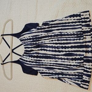 Athleta Navy & White Tie Dye Tankini Top